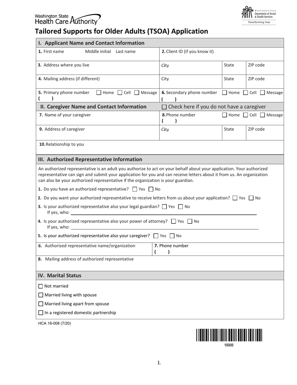 Form HCA18-008 Tailored Supports for Older Adults (Tsoa) Application - Washington, Page 5