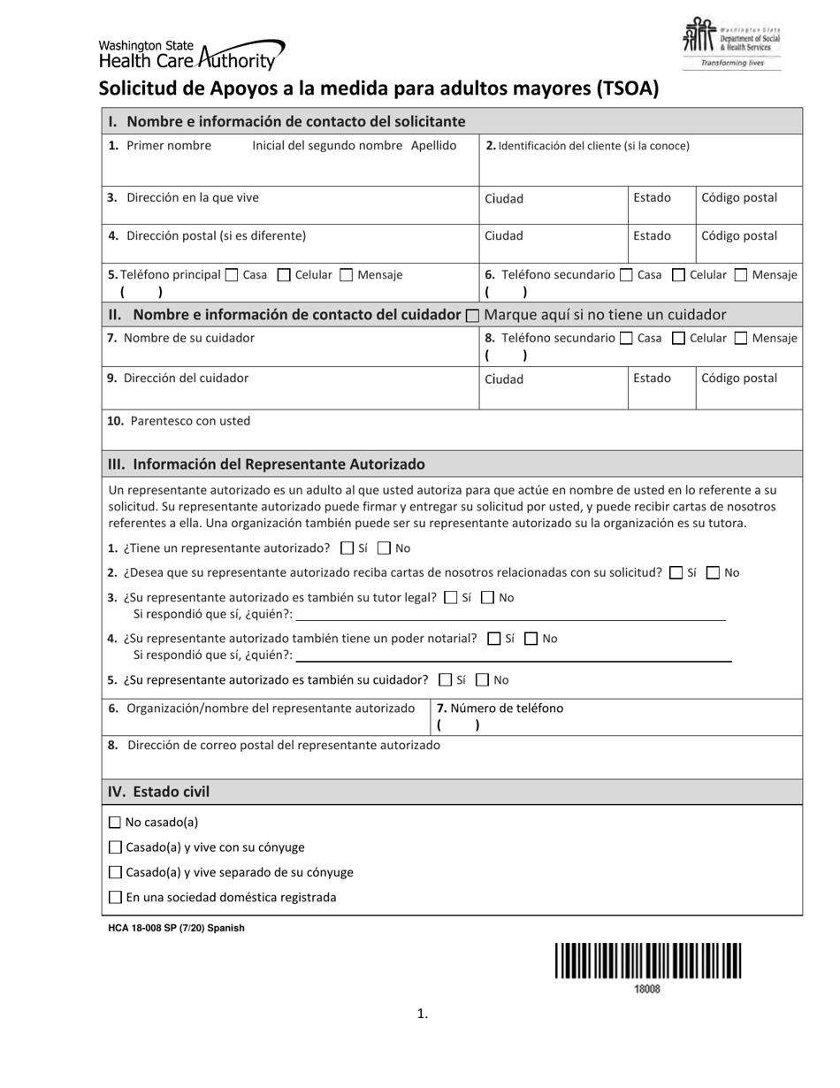 Formulario HCA18-008 Solicitud De Washington Apple Health Para Apoyos a La Medida Para Adultos Mayores (Tsoa) - Washington (Spanish), Page 5