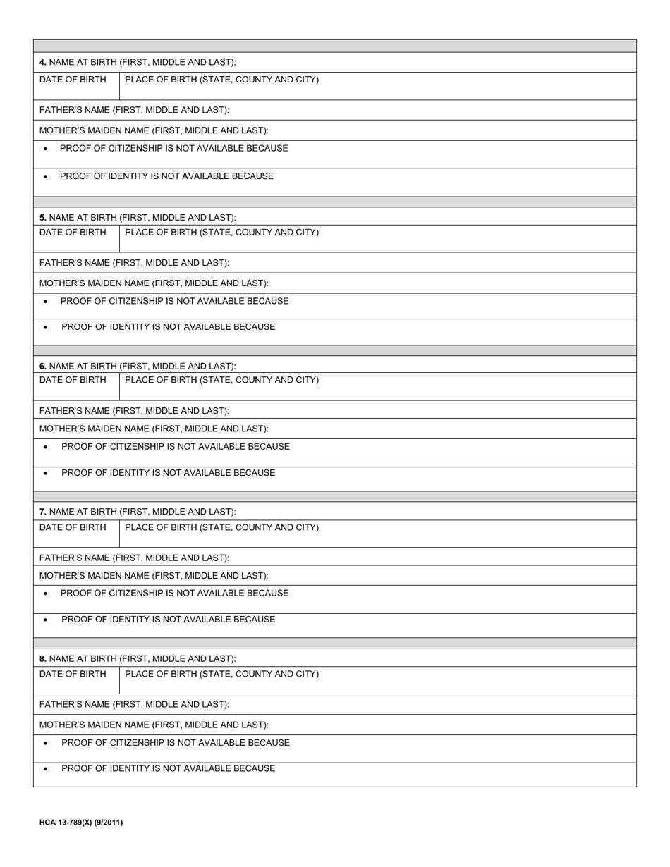 Form HCA13-789(X) Citizenship Documentation and Identity Declaration - Washington, Page 2