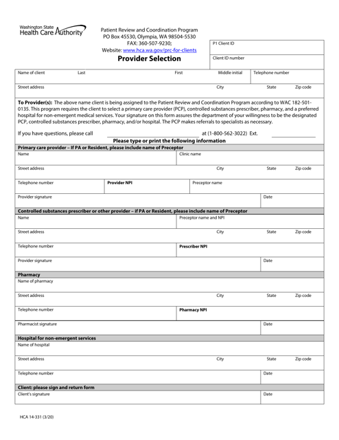 Form HCA14-331 Provider Selection - Washington