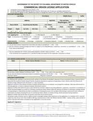 Document preview: Commercial Driver License Application - Washington, D.C.