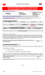 Formulario DMV-MF-DPLP-01 &quot;Solicitud Para Carteles Y Etiquetas De Estacionamiento Para Discapacitados&quot; - Washington, D.C. (Spanish)