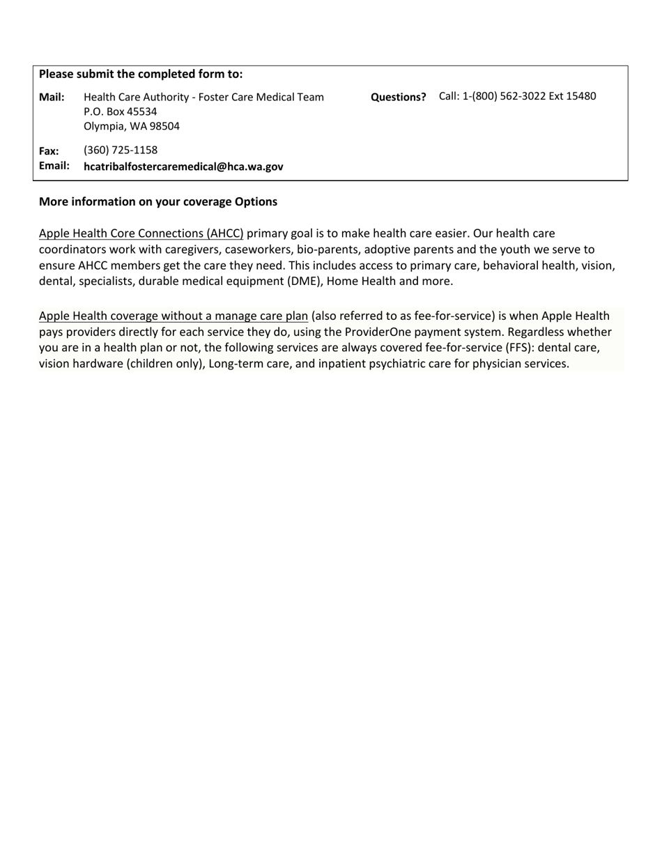 Form HCA19-027 Washington Apple Health Request for Children in Tribal Foster Care - Washington, Page 2