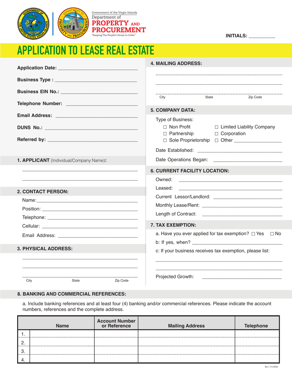 Application to Lease Real Estate - Virgin Islands, Page 1