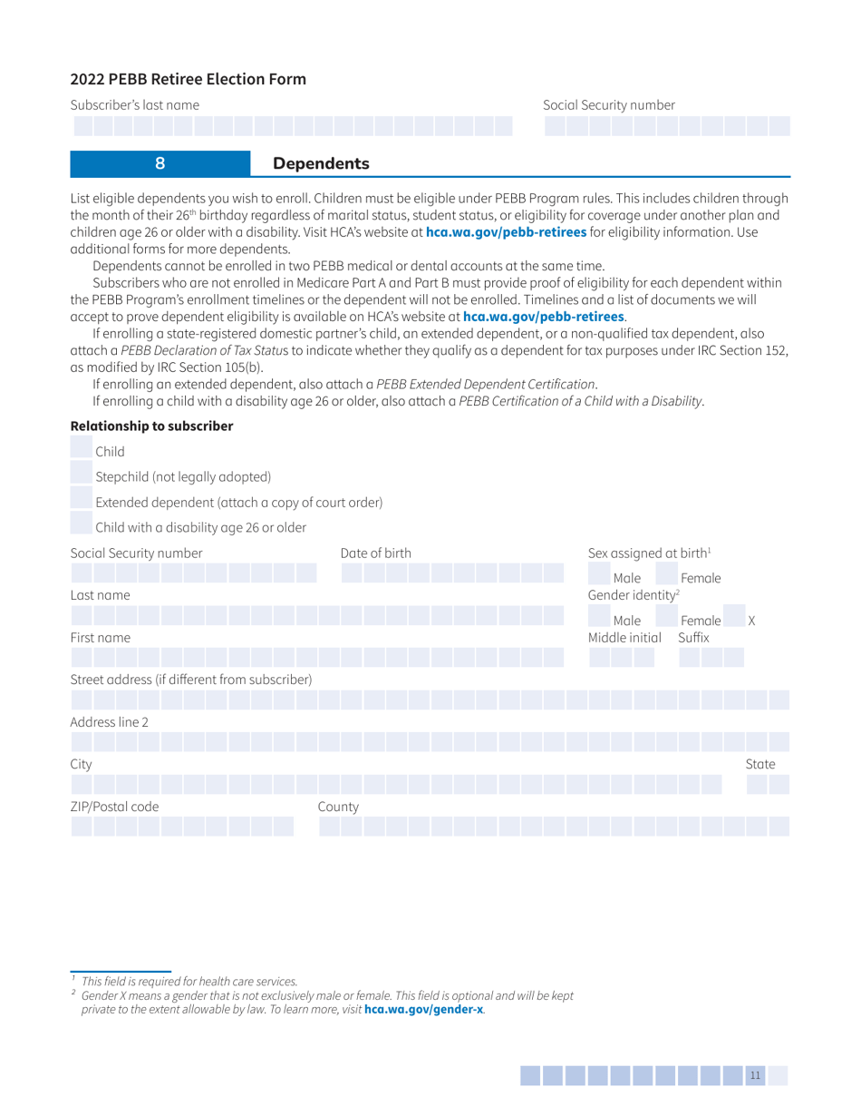 Form A (HCA51-4031) Pebb Retiree Election Form - Washington, Page 11