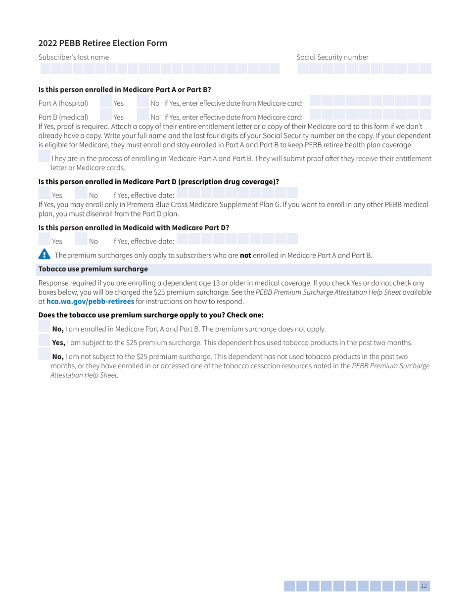 Form A (HCA51-4031) Pebb Retiree Election Form - Washington, Page 12