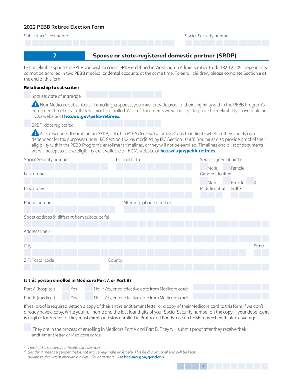Form A (HCA51-4031) Pebb Retiree Election Form - Washington, Page 4