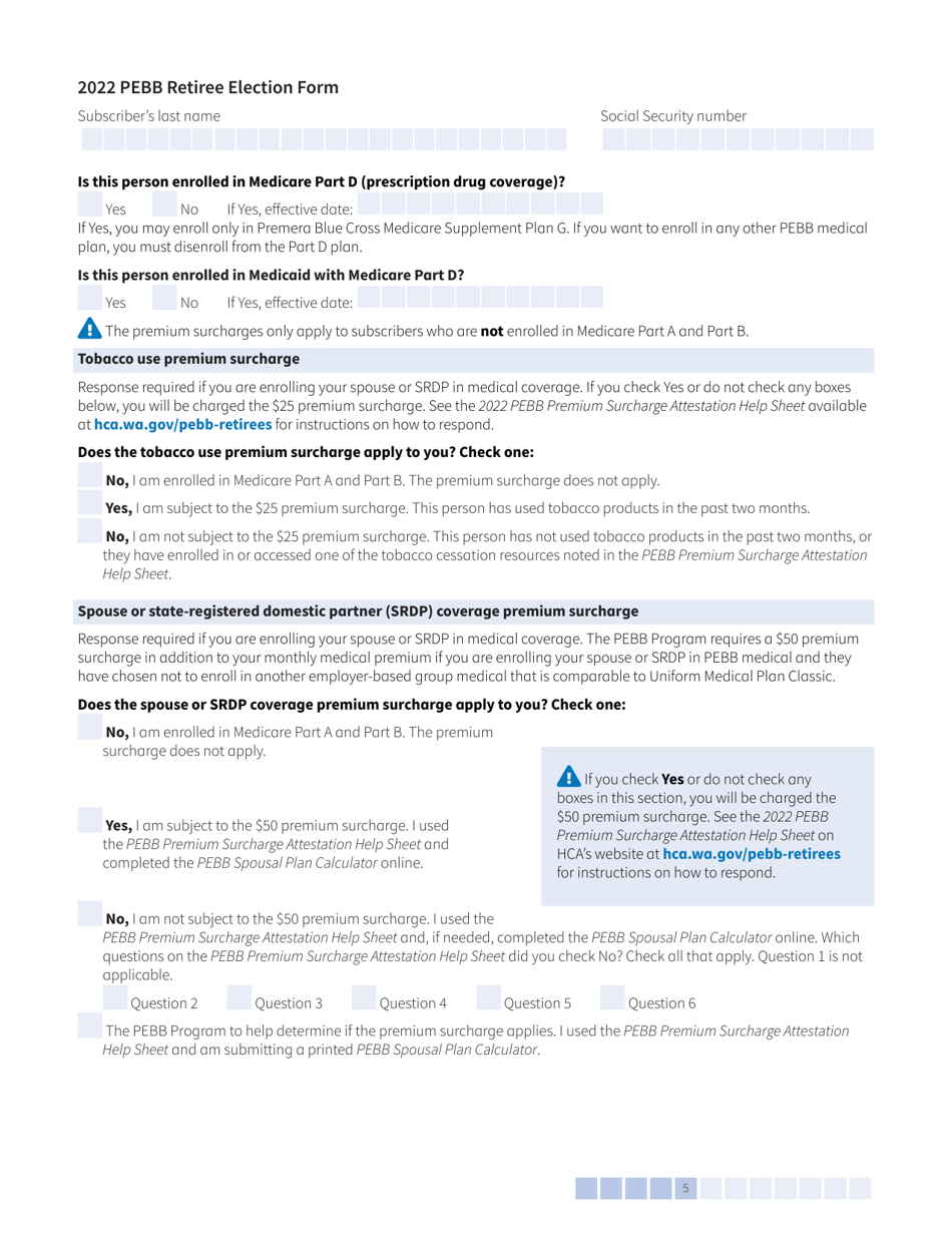 Form A (HCA51-4031) Pebb Retiree Election Form - Washington, Page 5