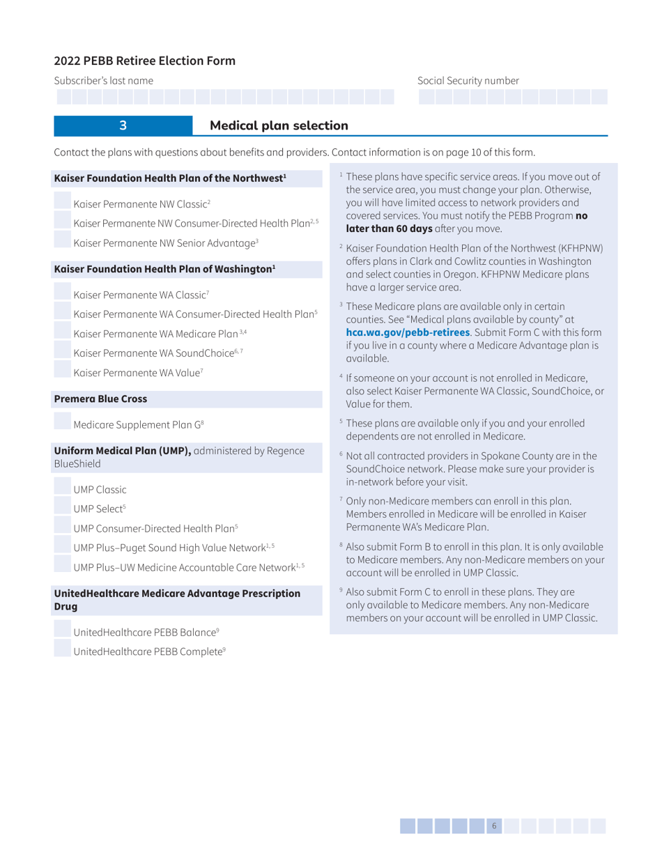 Form A (HCA51-4031) Pebb Retiree Election Form - Washington, Page 6