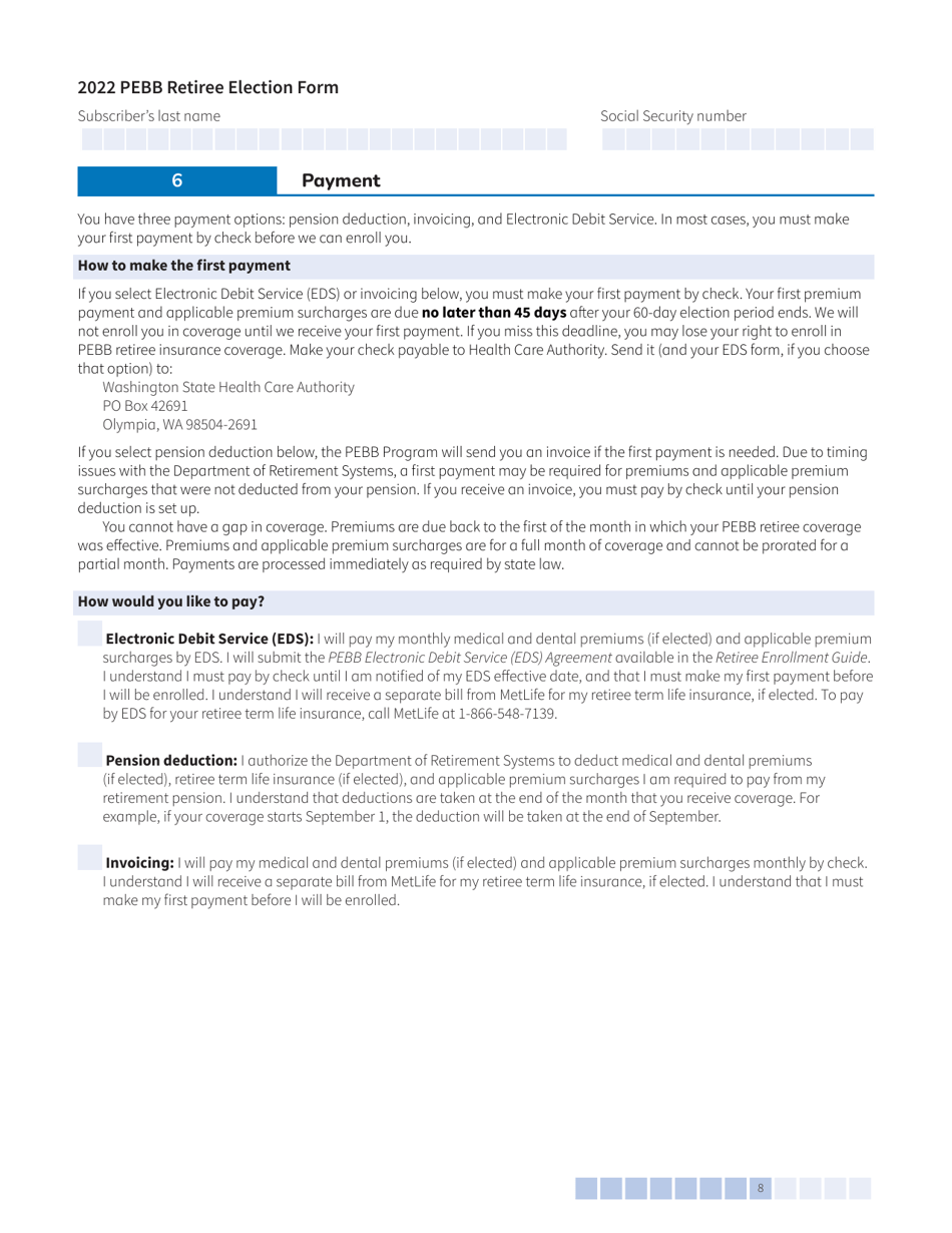 Form A (HCA51-4031) Pebb Retiree Election Form - Washington, Page 8