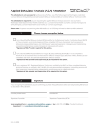 Document preview: Form HCA13-008 Applied Behavioral Analysis (Aba) Attestation - Washington