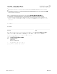 Document preview: Form HCA13-0005 Midwife Attestation Form - Washington