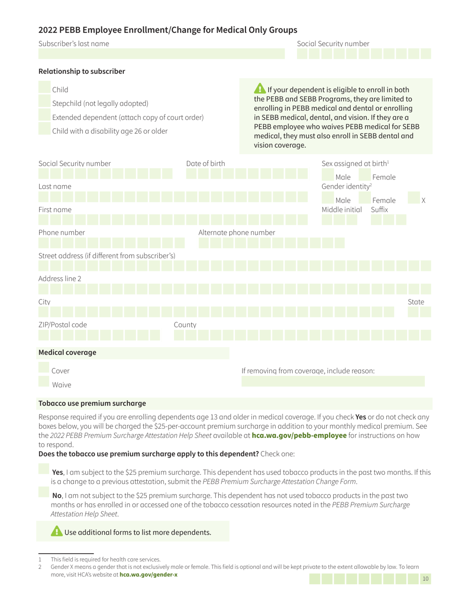 Form HCA52-0030 Pebb Employee Enrollment / Change for Medical Only Groups - Washington, Page 10