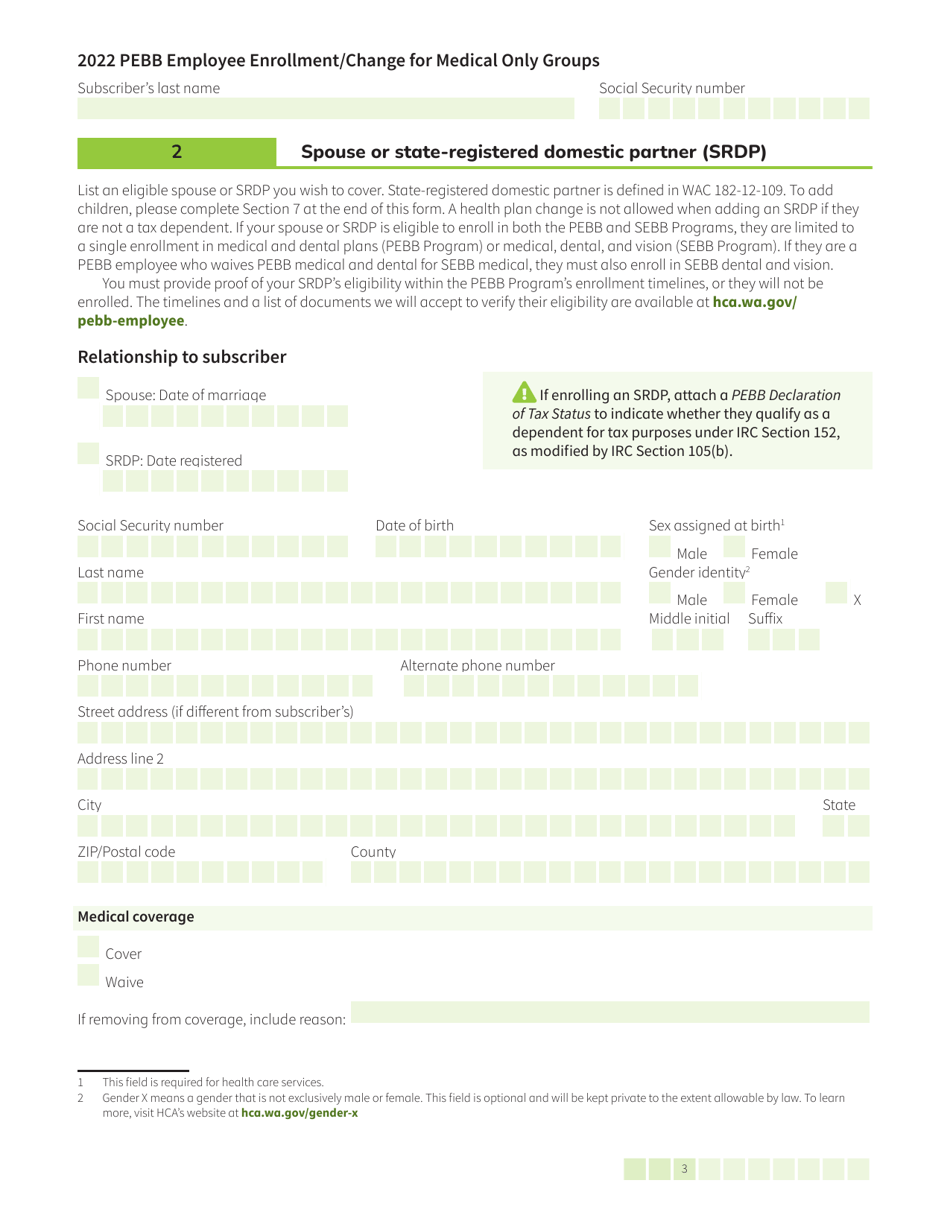 Form HCA52-0030 Pebb Employee Enrollment / Change for Medical Only Groups - Washington, Page 3