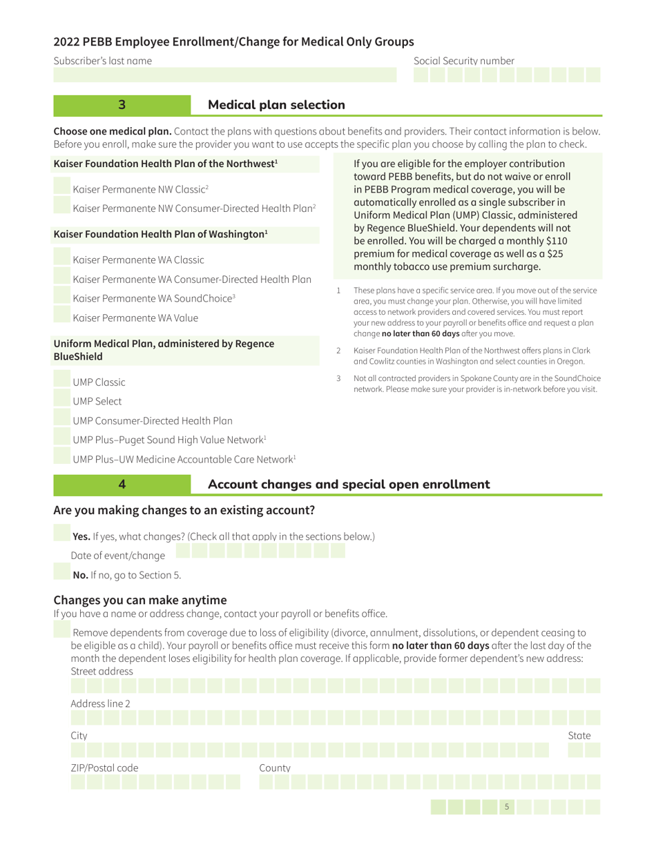 Form HCA52-0030 Pebb Employee Enrollment / Change for Medical Only Groups - Washington, Page 5