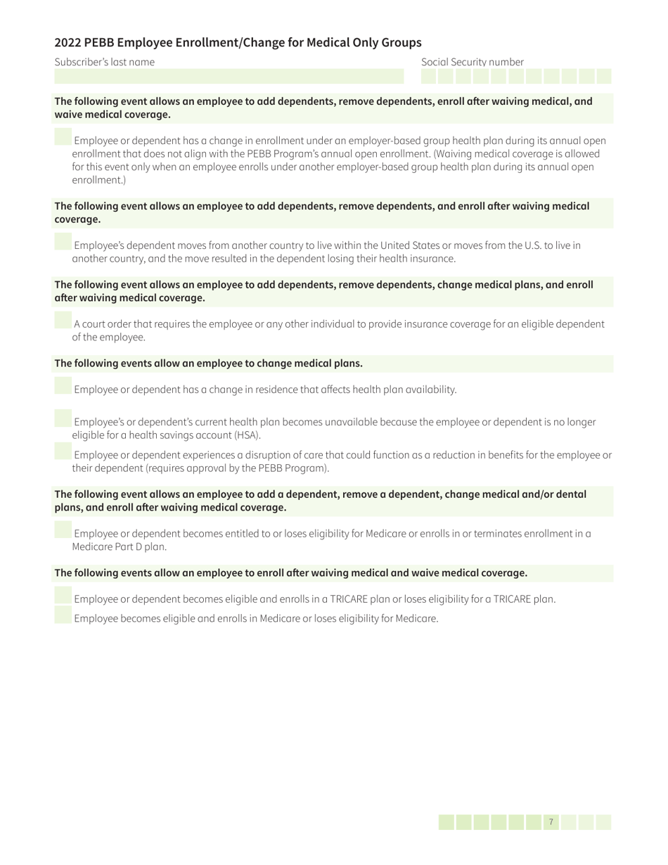 Form HCA52-0030 Pebb Employee Enrollment / Change for Medical Only Groups - Washington, Page 7