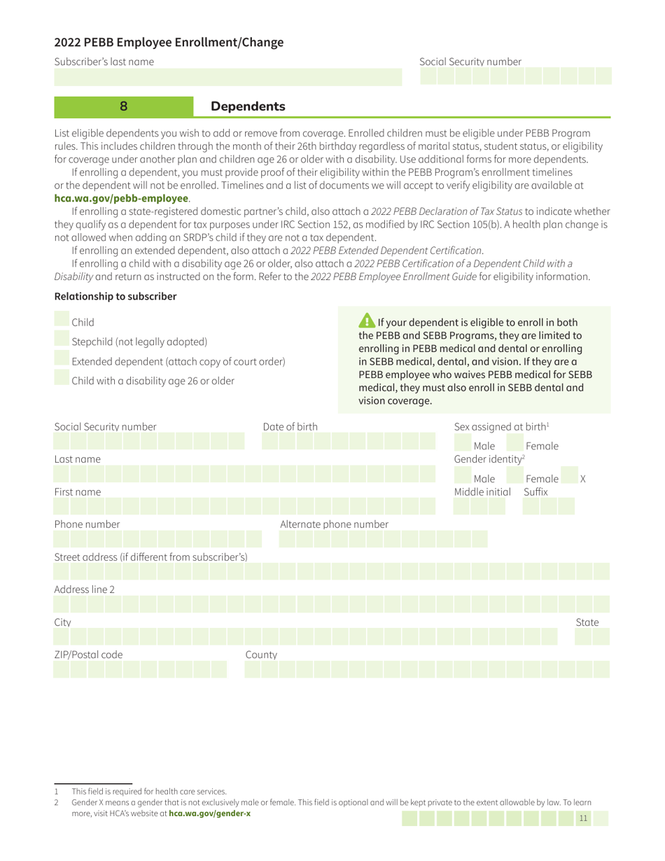 Form HCA50-0400 Pebb Employee Enrollment / Change - Washington, Page 11