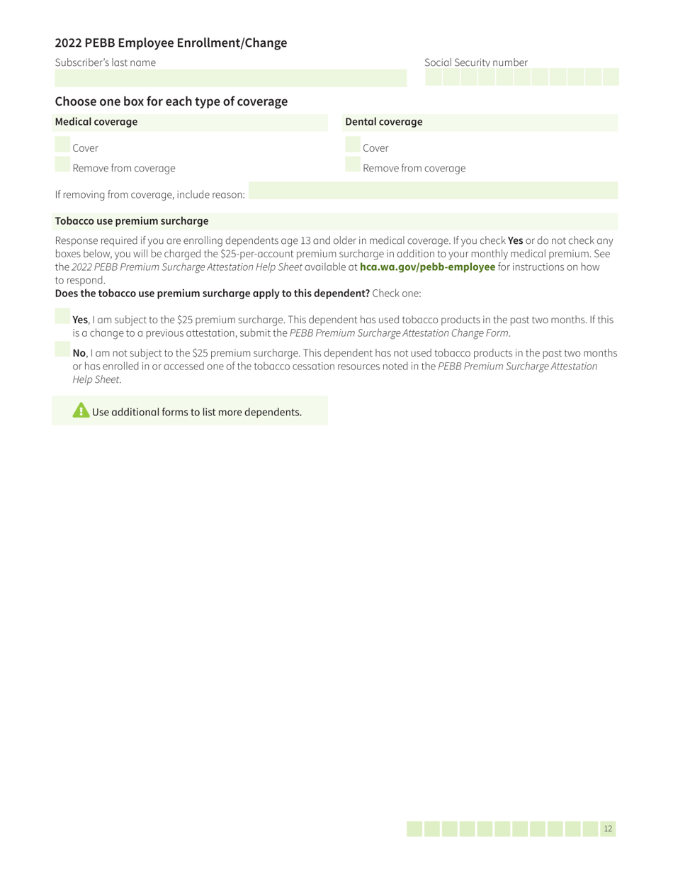 Form HCA50-0400 Pebb Employee Enrollment / Change - Washington, Page 12