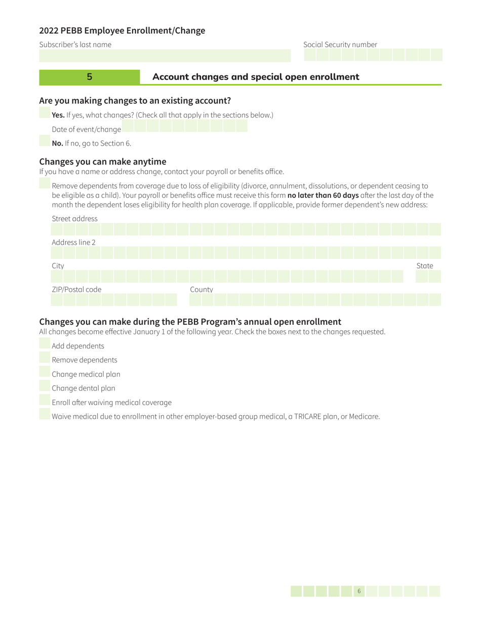 Form HCA50-0400 Pebb Employee Enrollment / Change - Washington, Page 6