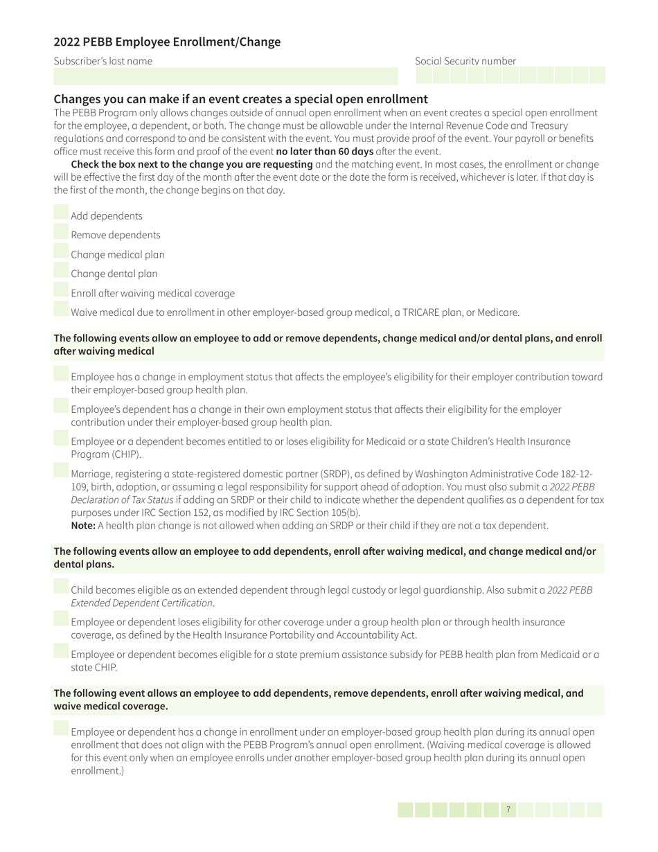 Form HCA50-0400 Pebb Employee Enrollment / Change - Washington, Page 7