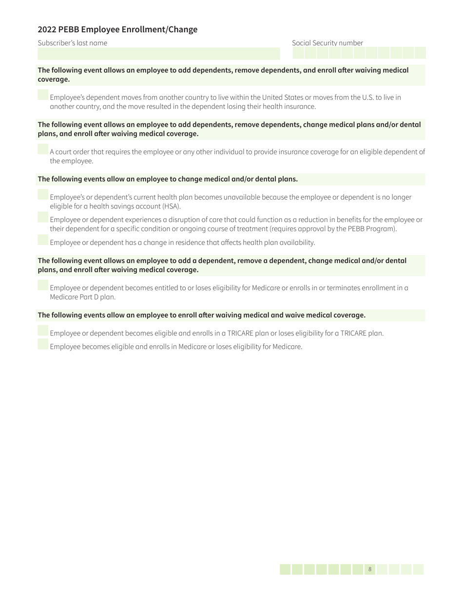 Form HCA50-0400 Pebb Employee Enrollment / Change - Washington, Page 8