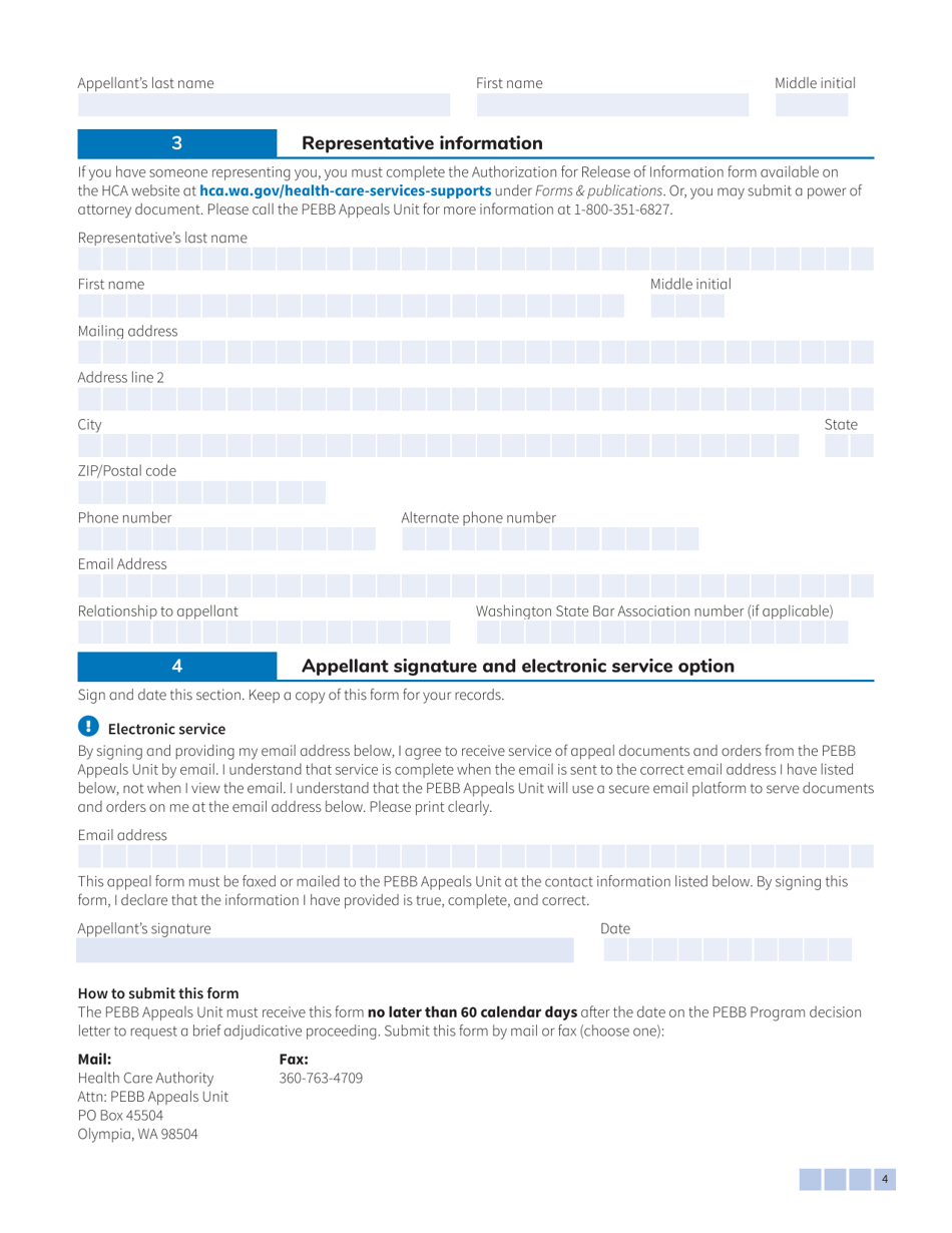 Form HCA51-0122 Pebb Retiree / Continuation Coverage Notice of Appeal - Washington, Page 4