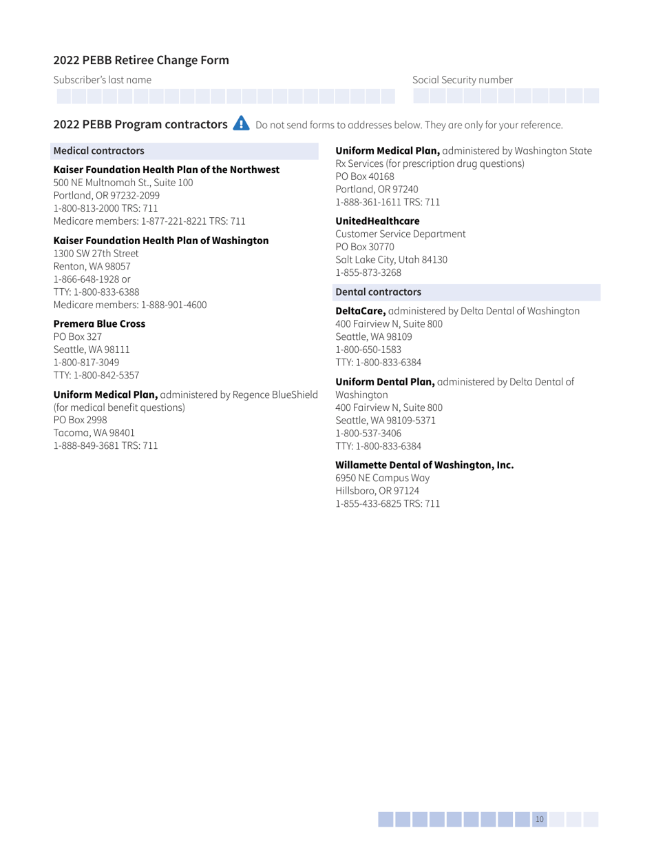 Form HCA51-0007 (E) Pebb Retiree Change Form - Washington, Page 10
