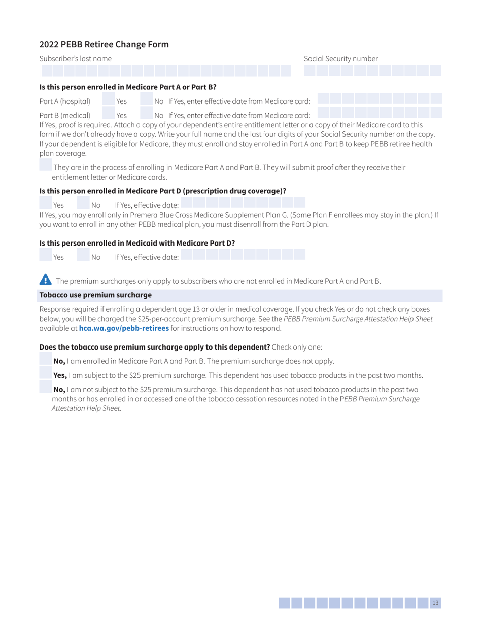 Form HCA51-0007 (E) Pebb Retiree Change Form - Washington, Page 13
