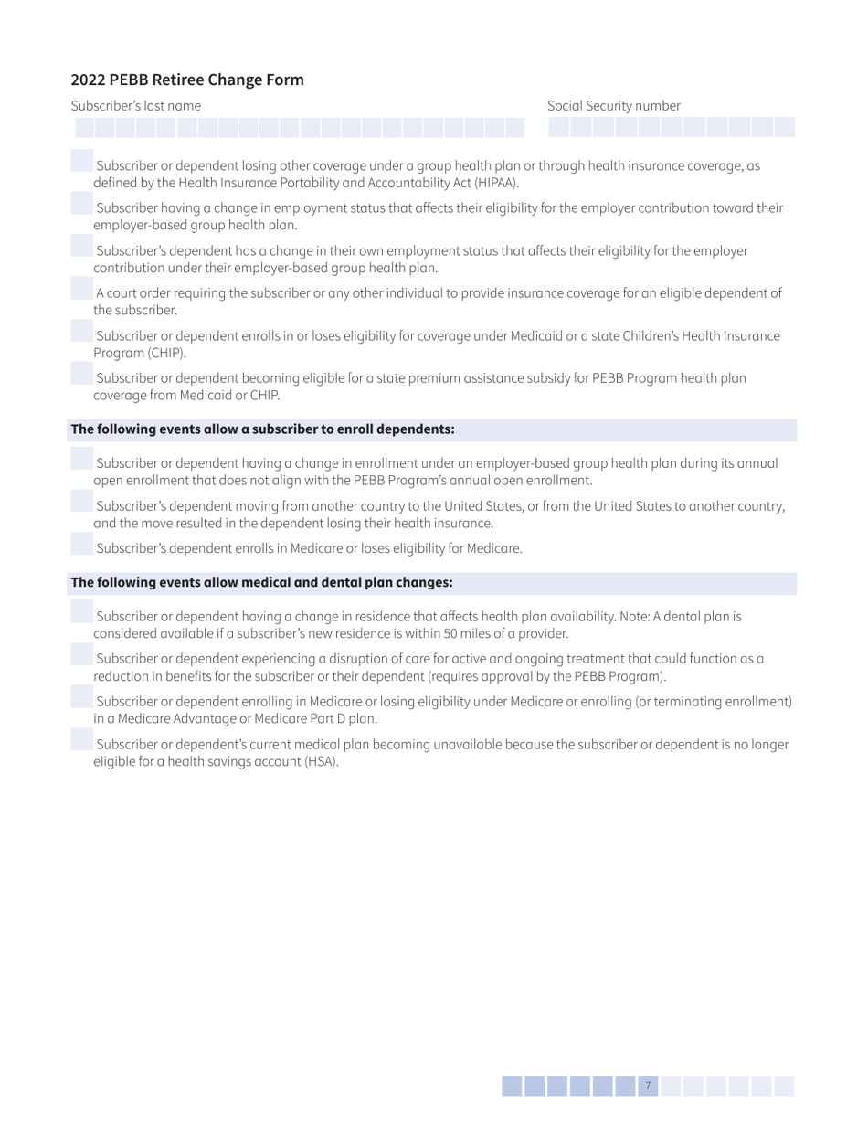 Form HCA51-0007 (E) Pebb Retiree Change Form - Washington, Page 7
