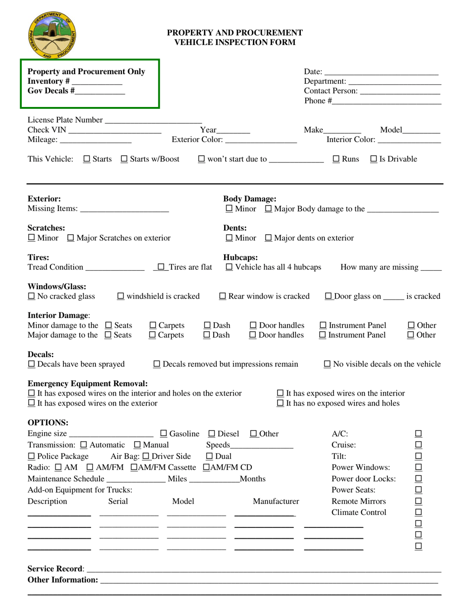 Vehicle Inspection Form - Virgin Islands, Page 1