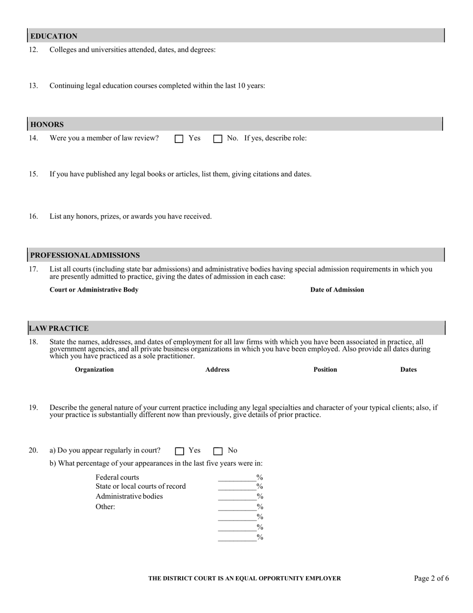 Application for United States Magistrate Judge - Virgin Islands, Page 2