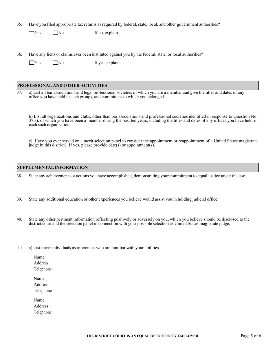 Application for United States Magistrate Judge - Virgin Islands, Page 5