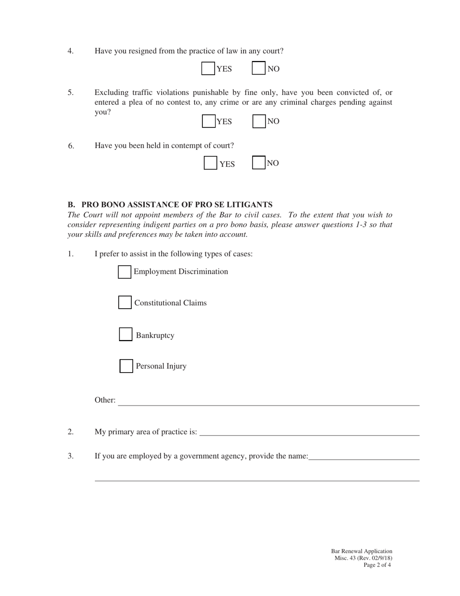 Form MISC43 Application for Renewal of Bar Membership - Virgin Islands, Page 2