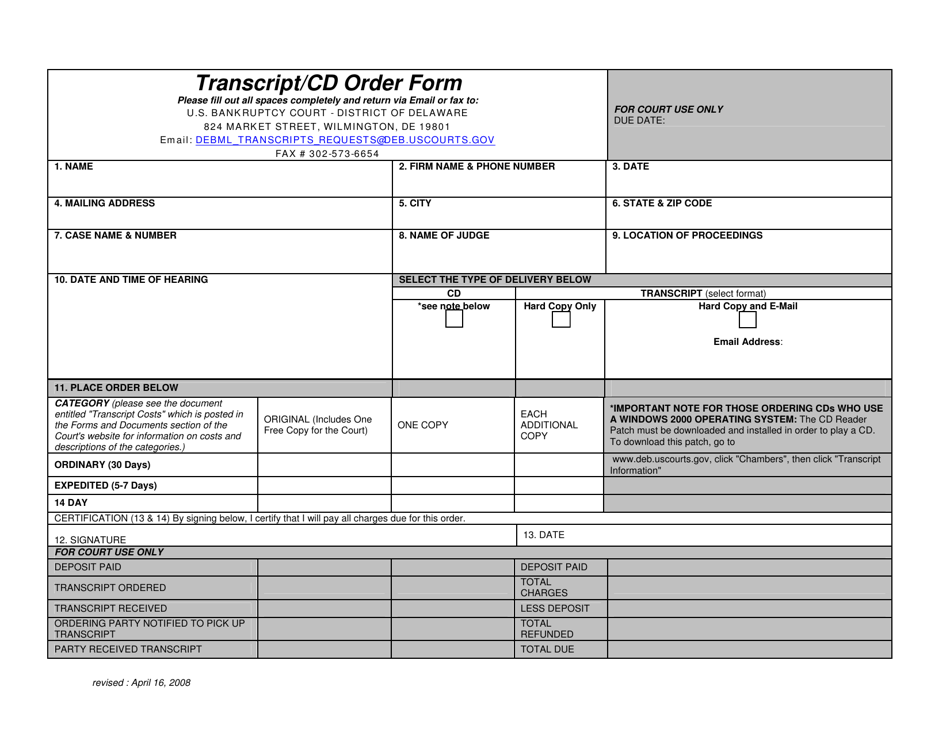 Transcript / Cd Order Form - Virgin Islands, Page 1