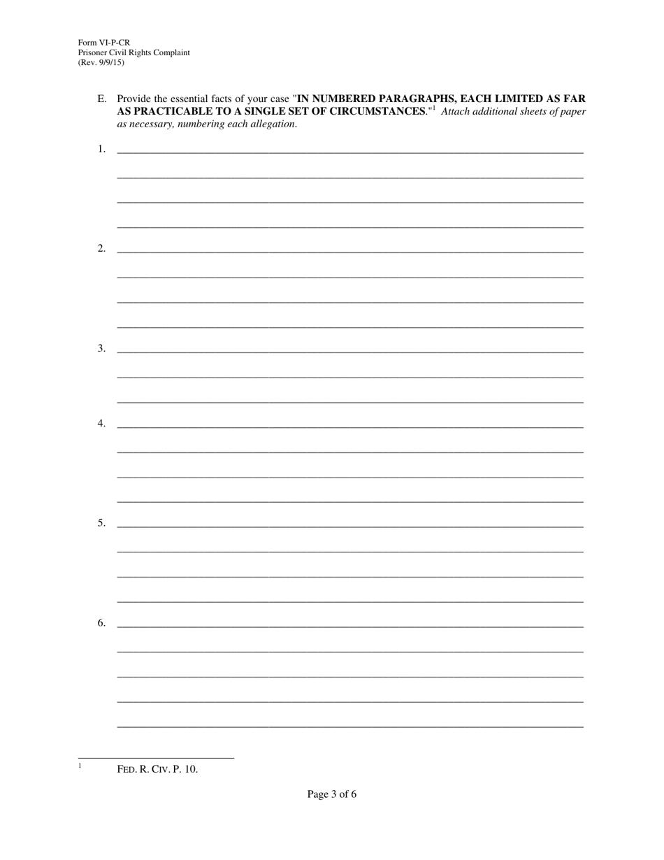 Form VI-P-CR Prisoner Civil Rights Complaint - Virgin Islands, Page 3