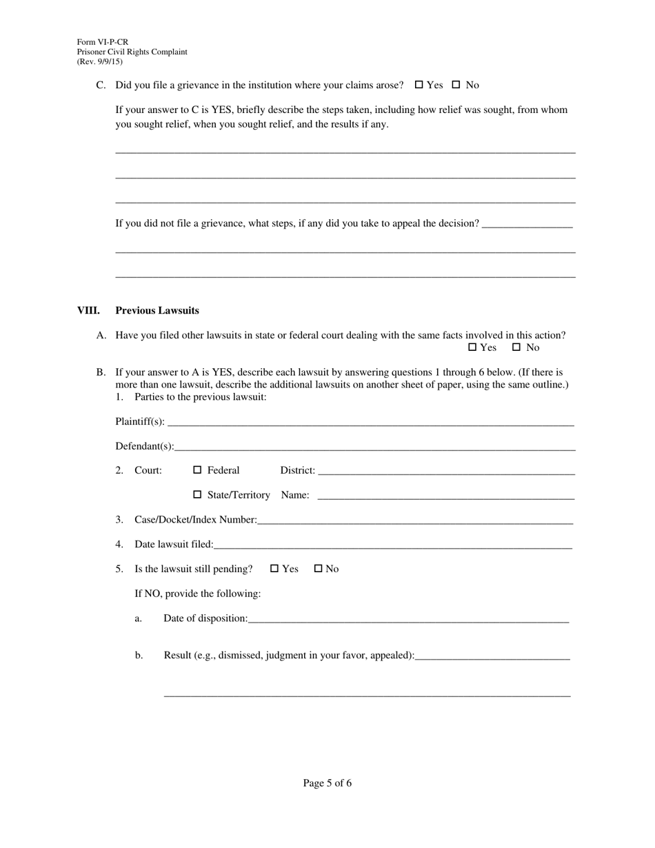 Form VI-P-CR Prisoner Civil Rights Complaint - Virgin Islands, Page 5