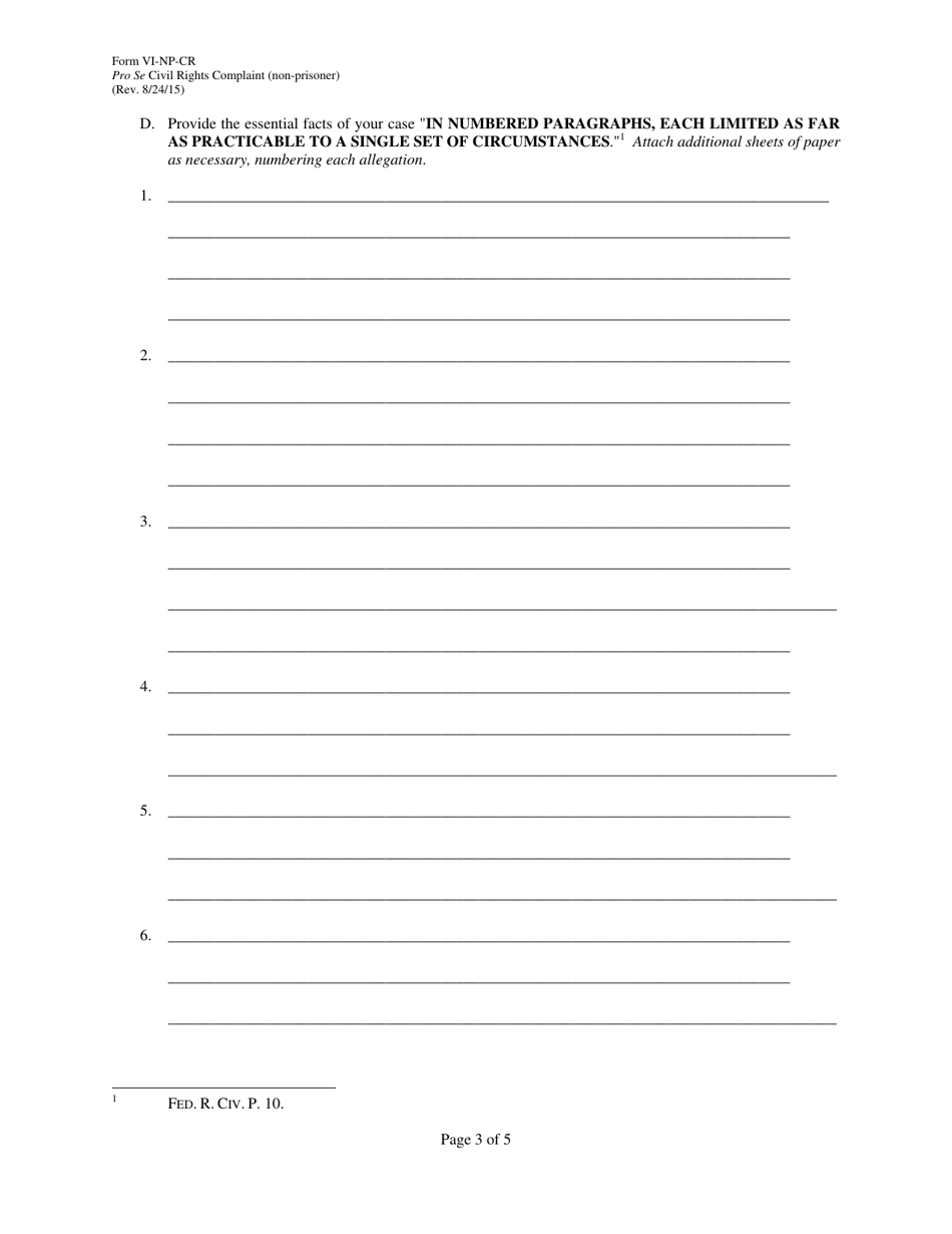 Form VI-NP-CR Pro Se Civil Rights Complaint (Non-prisoner) - Virgin Islands, Page 3