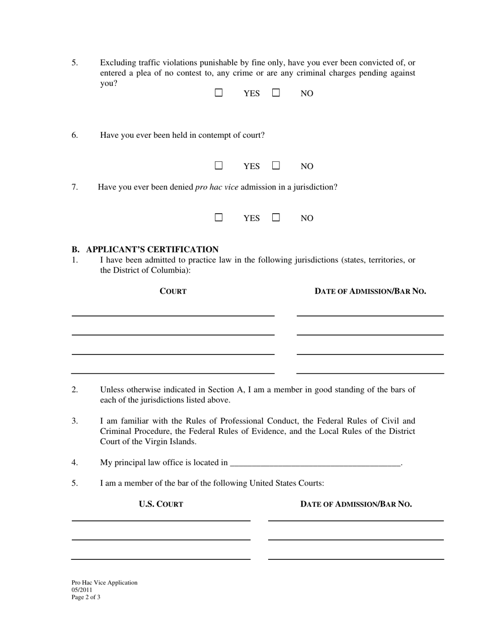 Pro Hac Vice Application - Virgin Islands, Page 2