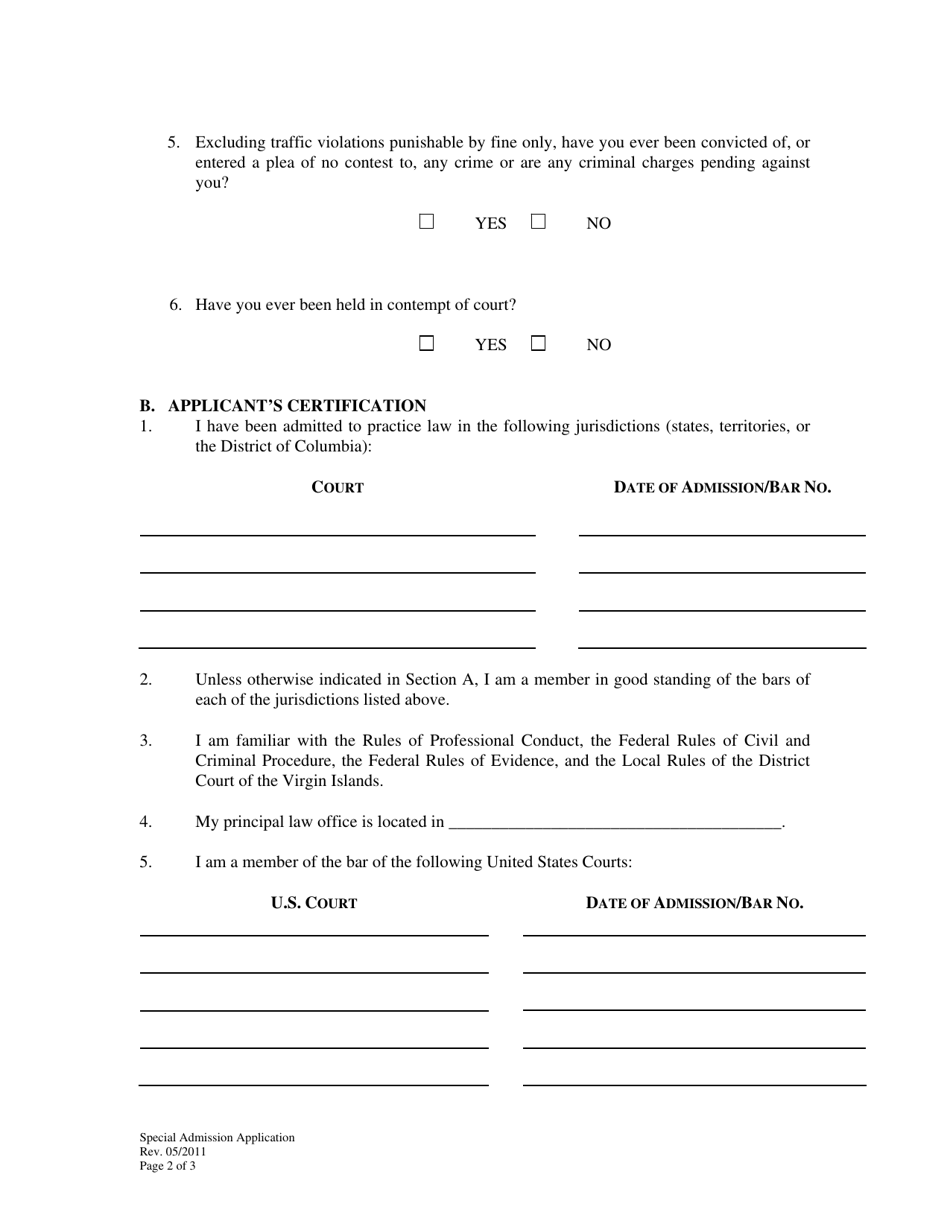 Special Admission Application - Virgin Islands, Page 2