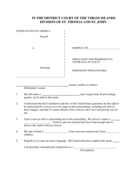 Document preview: Application for Permission to Enter Plea of Guilty (Defendant With Counsel) - Virgin Islands