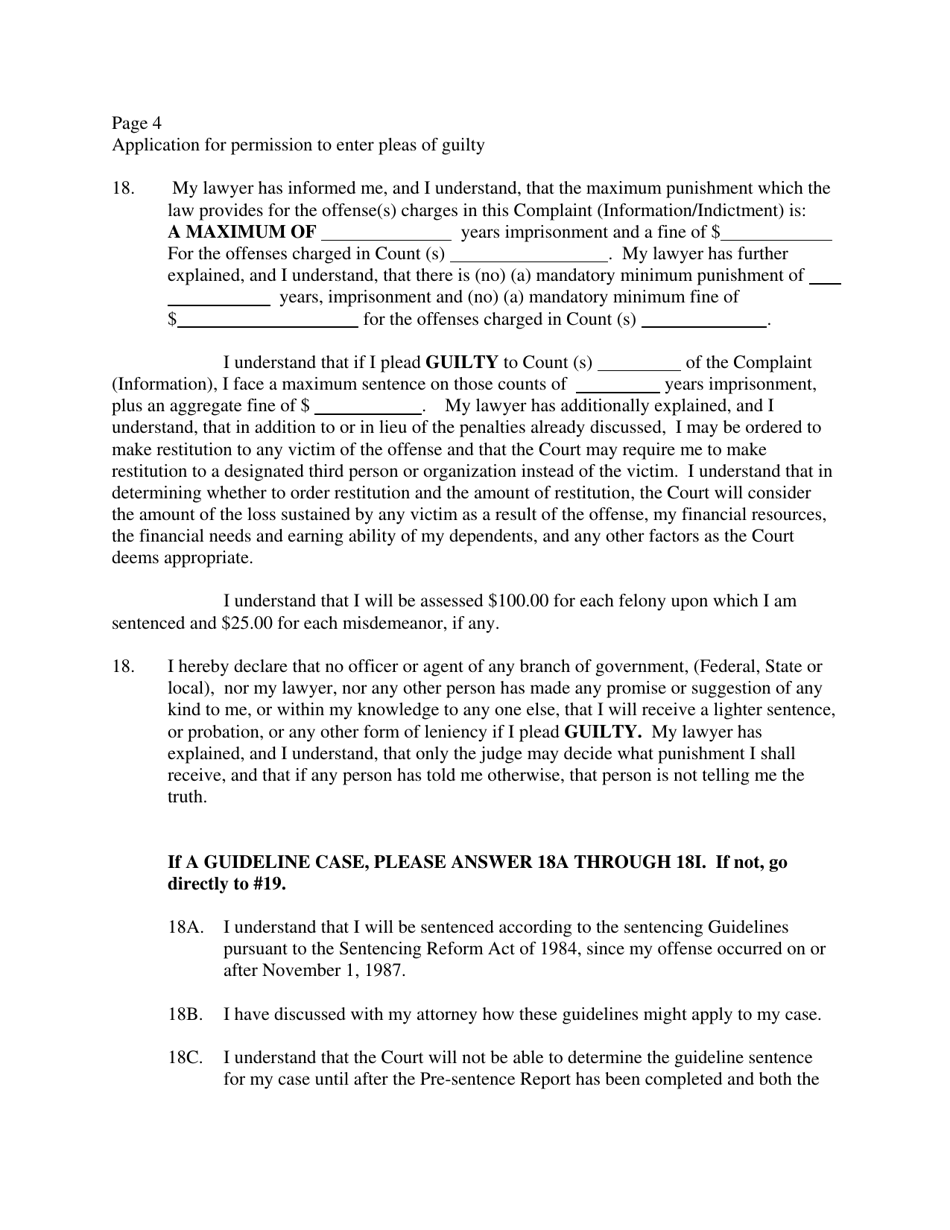 Application for Permission to Enter Plea of Guilty (Defendant With Counsel) - Virgin Islands, Page 4