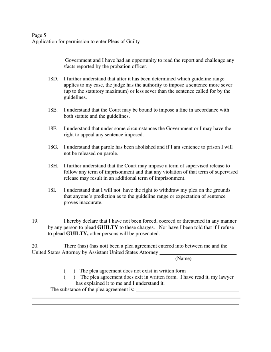 Application for Permission to Enter Plea of Guilty (Defendant With Counsel) - Virgin Islands, Page 5