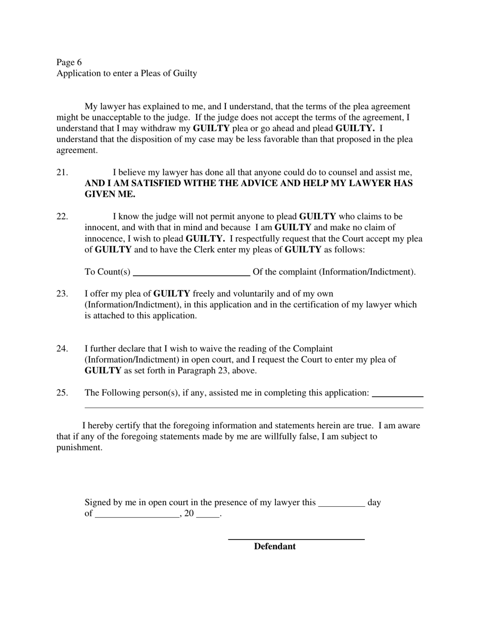 Application for Permission to Enter Plea of Guilty (Defendant With Counsel) - Virgin Islands, Page 6
