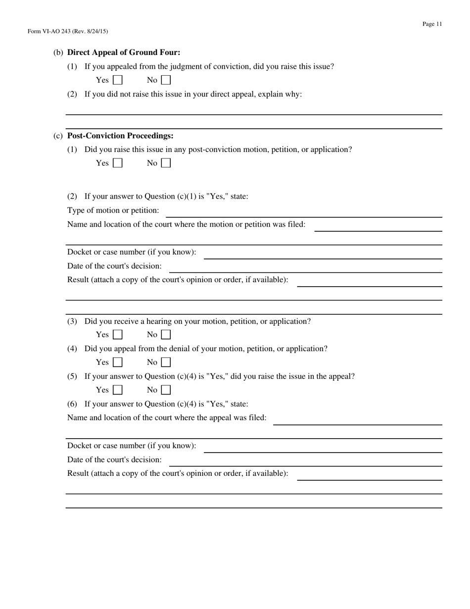 Form VI-AO243 Motion to Vacate, Set Aside, or Correct a Sentence by a Person in Federal Custody - Virgin Islands, Page 11