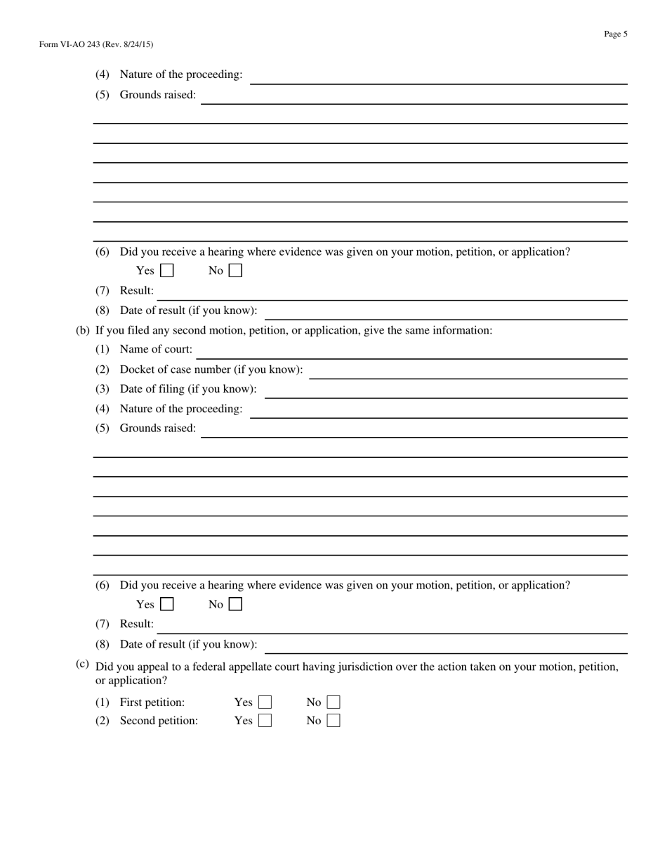Form VI-AO243 Motion to Vacate, Set Aside, or Correct a Sentence by a Person in Federal Custody - Virgin Islands, Page 5