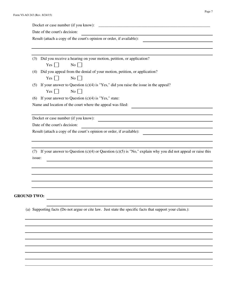 Form VI-AO243 Motion to Vacate, Set Aside, or Correct a Sentence by a Person in Federal Custody - Virgin Islands, Page 7