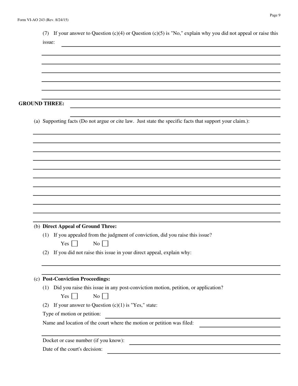 Form VI-AO243 Motion to Vacate, Set Aside, or Correct a Sentence by a Person in Federal Custody - Virgin Islands, Page 9