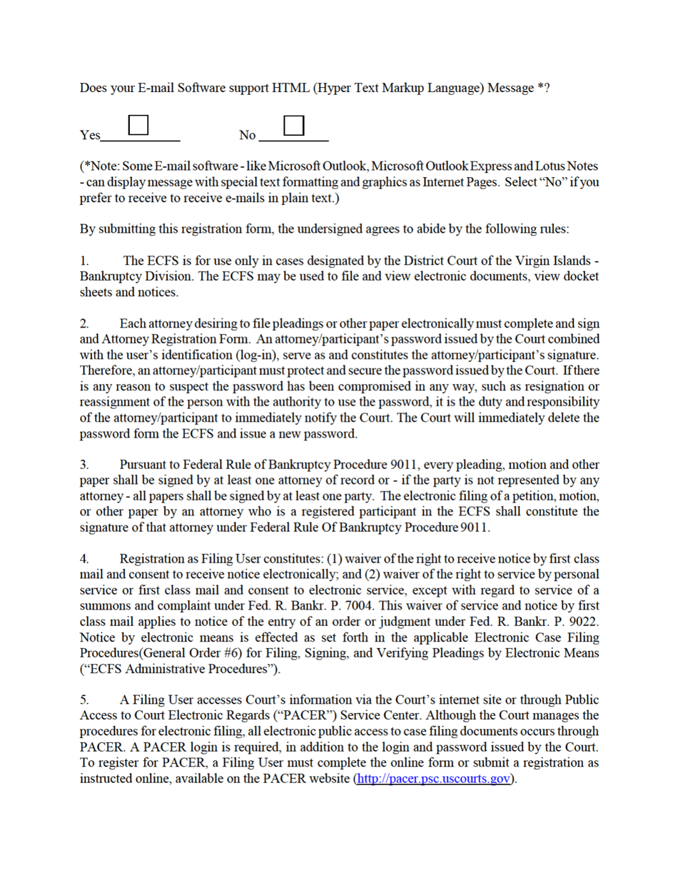 Form 3 Electronic Case Filing System Attorney Registration Form - Virgin Islands, Page 2