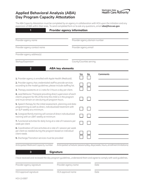 Form HCA13-007  Printable Pdf