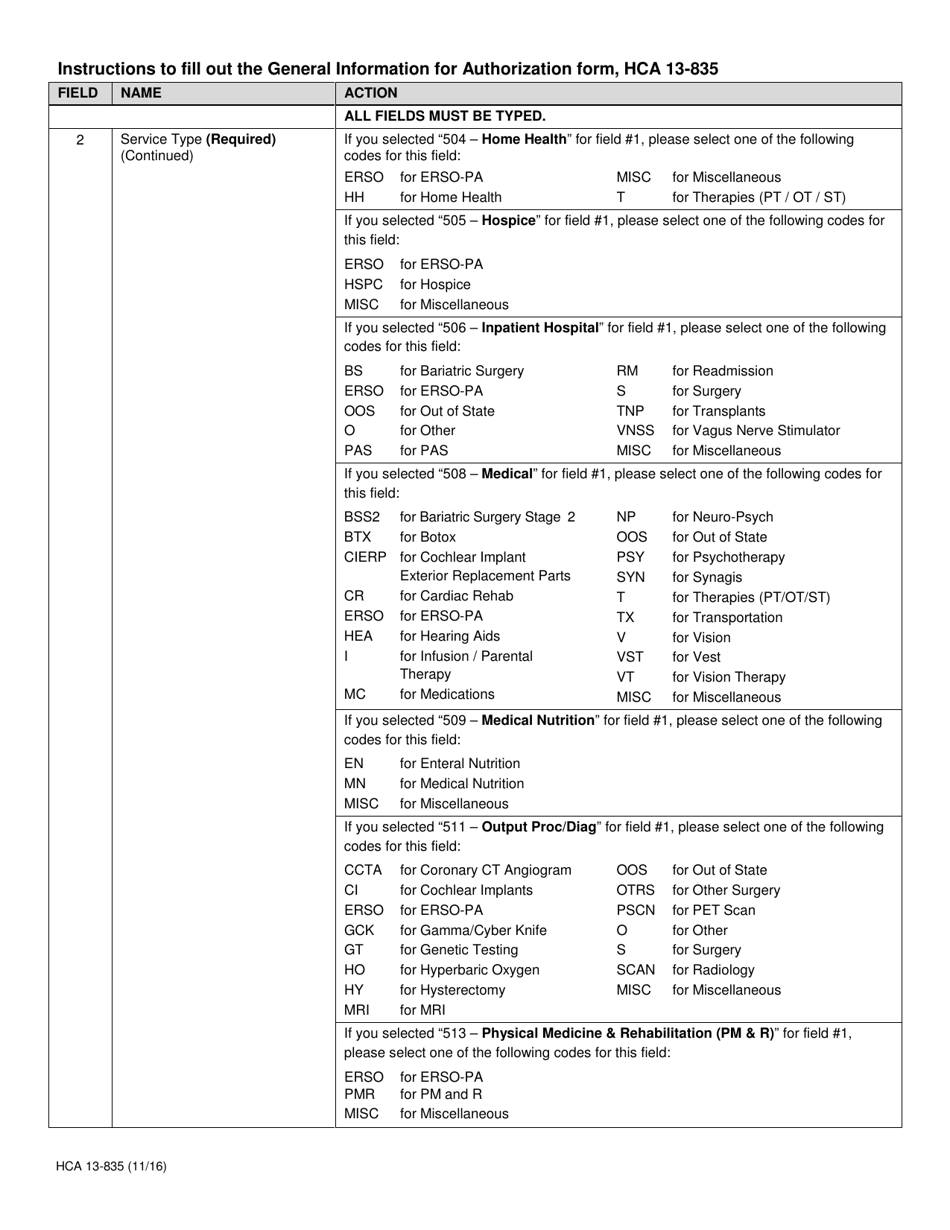 Form HCA13-835 General Information for Authorization - Washington, Page 3
